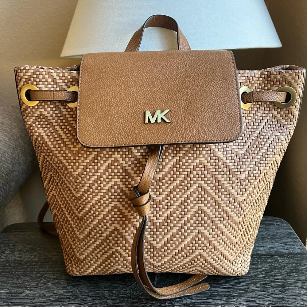 Michael Kors Junie Leather Woven Basket Backpack